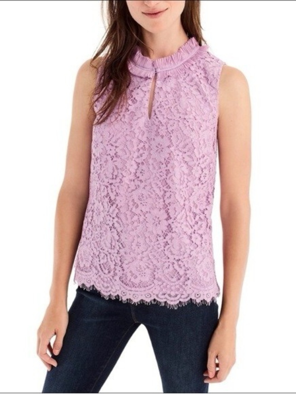J. Crew Lace Ruffle Mock Neck Sleeveless Top - Lavender